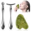 GOTFUN 1 strumento Gua Sha in giada e 2 strumenti Gua Sha in acciaio inox, massaggiatore per viso e occhi, strumento di massaggio per viso, collo, occhi, corpo e cura della pelle