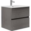 Baikal Bagno Onyx, 2 cassetti, sospeso a Parete, con lavabo in Ceramica. Mobile Montato, Melamina 16, 70, Cenere, 60 cm