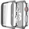 Misxi [2 Pezzi Cover Con Vetro Temperato per Apple Watch SE3/SE2/SE/Serie 6/Serie 5/Serie 4 44mm, Custodia Rigida Protezione Totale HD Clear Pellicola Protettiva Per iWatch, 1 Argento + 1 Trasparente