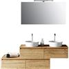 TFT Mobile Bagno 160cm Con Doppio Lavabo, 4 Basi Con Cassetti E Specchio Con Lampada
