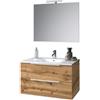 TFT Composizione Bagno 80cm Sospesa Con Due Cassetti E Specchio Con Lampada