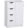 kleankin Mobile Bagno Salvaspazio Slim con 4 Cassetti e 1Armadietto, Ripiano Regolabile e Anti-Ribaltamento in MDF Bianco 56x30x83cm |Aosom Italy