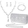 Yolev Parure Gioielli Donna da Sposa Pochette in Argento Borsa da Pranzo Set di Gioielli Collana Strass Orecchini Bracciale Set di Gioielli da Ballo Damigella d'Onore da Sposa Bigiotteria Donna