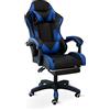 Cribel Poltrona Gaming Racing Omega Blu con poggiapiedi reclinabile, schienale alto regolabile, cuscini lombare e cervicale, in similpelle, dimensioni 65x62x105/110 cm