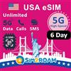 SIM2ROAM Carta eSIM prepagata USA | Dati Internet 5G/4G illimitati negli Stati Uniti (incluse Hawaii) + Dati a bassa velocità in Canada e Messico | Chiamate e SMS nazionali illimitati |Ricaricabile (6 giorni)