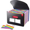 KEWUZY Cartellina portadocumenti, formato A4, 26 scomparti, con tasca a rete e etichette colorate, raccoglitore per file arcobaleno, design a fisarmonica