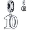 GLOWDAS 10 a 25 28 30 31 33 35 36 40 45 50 55 60 65 70 75 80 Charms Compleanno, fits Bracciale Anniversario Europeo/Collana, 925 Argento Sterling Numero Ciondolo Perline, Regali per Amante/Famiglia/Amici