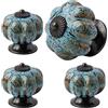 ZYDYRX 4 pomelli in stile europeo, pomelli in ceramica smaltata a forma di zucca, maniglie vintage per cassetti - Blu