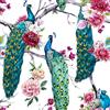 ReWallpaper Carta da Parati Verde Blu Pavone Carta Parati Adesiva Muro Fiori Rosa Vintage 44.5CMx3M Pellicola Autoadesiva Fantasia Floreale con Pavoni Bianco Rivestimento Camera Letto Piume