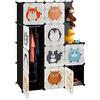 Relaxdays Scaffale Componibile per la Cameretta dei Bambini, Immagini di Animali, con Ante e Bastone Appendiabiti, Multicolore, HxLxP: 145 x 110,5 x 46,5 cm