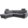 CAVADORE Wisconsin - Divano ad angolo con 2 poggiatesta, stile rustico, gambe in legno di faggio, microfibra effetto pelle, dimensioni: 248 x 88 x 215 cm (L x A x P), colore: grigio scuro