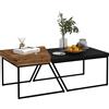 HOMCOM Set 2 Tavolini da Caffè in Truciolato e Acciaio, Tavolo Nero 80x60x42 cm e Tavolo Marrone 60x60x46 cm|Aosom