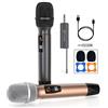 FDUCE Microfono Wireless, Microfono Karaoke, Doppio Sistema Dinamico Palmare UHF con Ricevitore Ricaricabile per Feste, Chiesa, Riunioni, Matrimoni, 200ft (Grigio e Oro)