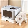 LANTUS Lettiera gatto chiusa, pieghevole con spazzola in pelliccia, cassetto, lettiera per gatti, facile da pulire e grande capacità -48,5 * 36,5 * 38 cm - grigio