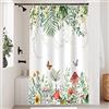 Uiiooazy Tenda Doccia Antimuffa, Tenda Doccia 120x200cm Tropicale Boho Feuilles Verde Eucalipto Fiori Fungo Giungla Tende da Bagno Tessuto Lavabile Impermeabile Tende per Vasca da Bagno con 8 Anelli
