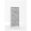 Arredo Stock Scarpiera 4 ante a doppia profondità moderna in laminato bianco e cemento, 67x28x155,5 cm