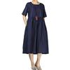 FTCayanz Mallimoda - Abito Estivo da Donna, in Lino, Largo, Chic, Casual, a Maniche Corte Marina Militare XL