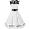 AXOE Donna Abito Vintage Anni '50 Taglio A-Line Cintura Removibile per Matrimoni Cocktail e Quotidiano Bianco Pois Nero, Taglia 42 (EU 38), S