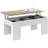 Habitdesign 0F1640A - Tavolino da salotto Low Cost, tavolo da pranzo colore Rovere Canadese - Bianco Artik, misura 100 cm (lunghezza) x 45-56 cm (altezza) x 50 cm (profondità)