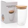 Bicchieri vetro personalizzati con logo e tappo in bambù 350 ml personalizzate o neutre
