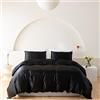 Wotcsil Set Copripiumino in Raso Matrimoniale 220x240 Nero Biancheria da Letto in Raso Setoso Set di Seta Lusso Tinta Unita Poliestere Lucido Copripiumino Letto 220x240 cm con Federa