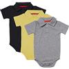 amropi 3 Pezzi Body Bambino a Manica Corta Pagliaccetto Neonato Pigiami di Cotone Tutina Set Nero/Grigio/Giallo,18-24 Mesi