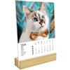 DRAEGER PARIS | Calendario su base gatti 2024 | 12 x 16,5 cm | Anno 2024 | 7 lingue | Calendario decorazione ufficio mensile| Base in bambù | Carta certificata FSC® | inchiostri vegetali