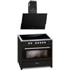 GURARI Fornello a induzione E 913 BL + GCH 268 BL 9 Prime, Range Cooker 90 cm/FLEX ZONEN/5 ZONE/121L + cappa aspirante 90 cm