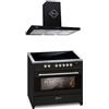 GURARI Fornello a induzione E 913 BL + GCH 461 BL 9, Range Cooker 90 cm, zone flessibili, 5 zone, 121L + cappa aspirante 90 cm