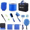 GES Kit per la pulizia dell'auto con custodia, prodotti per autolavaggio interni ed esterni da 13 pezzi, secchio pieghevole, guanto per lavaggio in microfibra, barra di argilla per auto (blu)