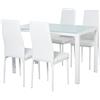 HOMCOM Set tavolo e sedie da pranzo 4 Sedie imbottite e 1 Tavolo per sala da pranzo 4 persone in metallo vetro PU bianco