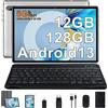 FACETEL Tablet PC 10 Pollici Android 13, 12GB RAM+128GB ROM (TF 1TB), 5G+2.4G WiFi Octa-Core 2.0 GHz Batterie 6000mAh, Doppia Camera, Bluetooth 5.0, con Tastiera e Mouse, Silver