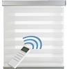 STORESDECO Tenda motorizzata notte e giorno AluBox, tenda a rullo premium con motore e telecomando.Tende motorizzate automatiche con batteria e finiture alluminio alta qualità, tessuto garzato| Bianco,140x250cm