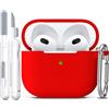 R-fun compatibile con AirPods 3a generazione 2021, per AirPods 3 Custodia Cover con kit di pulizia e portachiavi, morbida custodia protettiva in silicone, Rosso