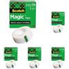 Scotch Magic Tape Nastro Adesivo Trasparente, 19 mm x 33 m, Nastro Trasparente Opaco e Scrivibile Ottimo per Casa, Ufficio e Scuola, Pacco da 5
