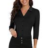 Soneven Camicia Donna Estiva Elegante, a 3/4 Maniche Lunghe Camicetta con Scollo a V Polo da Golf da Lavoro con Bottoni Nero XL