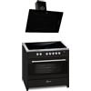 GURARI Fornello a induzione E 913 BL+GCH S 155 BL 90 Prime, gamma Cooker 90 cm/zone flessibili/5 zone, 121L + cappa aspirante 90 cm