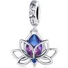 NINGAN 925 Sterling Silver Lotus Pendant Luce Viola Gem Pendant 5A Sparkling Charm Collana Compatibile Bracciale Donna, Regalo per Famiglia o Amici