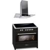 GURARI Fornello a induzione E 913 BL+GCH T 466 IS 90 BL PRIME, Range Cooker 90 cm/FLEX ZONEN/5 zone/121L + cappa aspirante 90 cm