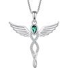 FJ Collana Croce Ala d'Angelo Argento 925 Collana con Ciondolo Angelo Custode Collana Infinito Smeraldo Maggio Pietra Portafortuna Gioielli Regalo per Donna