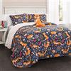 Lush Decor Pixie Fox - Set di biancheria da letto reversibile, 4 pezzi, per letto matrimoniale, colore: blu navy e arancione - Set di biancheria da letto per ragazze - trapunta stravagante per bambini