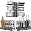 Toplife Porta Coperchi Padelle e Pentole Allungabile, 2 DIY Metodi Organizer Pentole e Padelle con 8 Scomparti Regolabili, Separatore Porta Coperchi Pentole Salvaspazio in Cucina, Nero