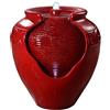 Teamson Home Fontana d'Acqua con Luci per Giardino, Piccola Fontana d'Acqua a Piani per Esterni, Vaso Rosso, Cascata per Interni e Ornamento con Pompa, Arredamento Patio