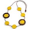Avalaya Collana con perline di legno e cotone in moneta gialla/marrone, 88 cm di lunghezza - Regolabile
