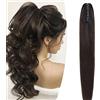 SEGO Extension Coda Capelli Veri Biondi Clip Pinza Cavallo Ponytail Naturale Remy Human Hair Lisci Umani Fascia Unica 50 cm(120 g) #1B Nero Naturale