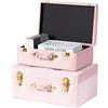 Vintiquewise Valigia decorativa in velluto trapuntato, scrigno del tesoro, set da 2, rosa