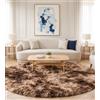 VOFUSHON Tappeto Camera da Letto 150x150 cm Marrone, Tappeto Salotto Moderno Peloso e Tappeto Rotondo Bambini Lavabile a Mano Antiscivolo, Tappeto Tondo per Cameretta