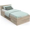 Demeyere Letto Singolo per Adulti Michigan 90 x 200 cm 2 Cassetti / 1 Nicchia,Stile Industriale, Modulare e Funzionale, 945 x 2 043 x 742 mm