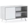 Skraut Home - Mobile TV per Soggiorno - 57 x 95 x 40 cm - Adatto per TV 32/40 - Modello Wind 100 - Cemento - Anta a Battente Bianca