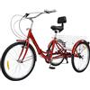 Bazargame Triciclo per adulti anziani, 24 pollici, 3 ruote, pieghevole, da donna, per adulti, a 7 marce, con cestino e schienale (rosso)